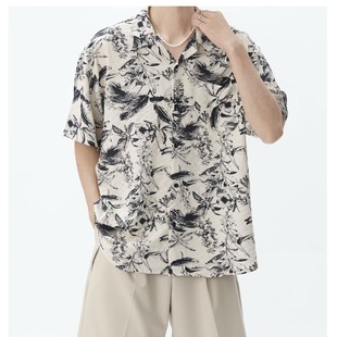 Harajuku trendy new summer fashionable standard trendy men's youth popular new lazy half sleeve shirt simple
