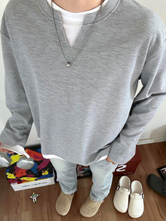 American Light Gray Fake Two-Piece Long-Sleeved T-Shirt Men's Spring and Autum Waffle Sweatshirt Trbottomy Brand High-Bottom Bottoming Shirt