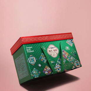 Dragon Boat Festival Guofeng Zongzi Packaging Box Festive Red Bronzing Emboss Corrugated Cardboard Portable Zongzi Gift Box