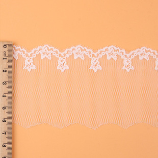 Factory spot 6.4cm embroidered mesh bar code embroidered milk silk mesh lace wave edge barcode lace