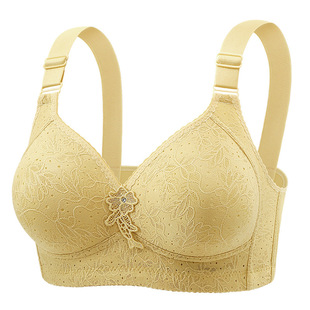 Middle-aged and elderly underwear high-grade jacquard breathable thin cup side pull-up pull-up wide shoulder strap non-steel ring bra