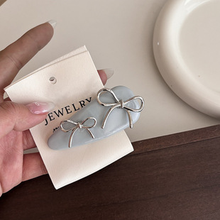 Girl's Bow PU Leather BB Clip Side Clip Korean Style Cute Sweet Gentle Cream Bangs Break-off Clip Hair Accessories