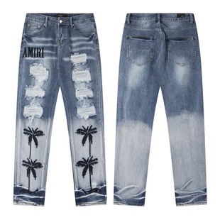 25Fw European and American High Street New Style Casual Washed Distressed Stereo Letter Embroider Patch Jeans