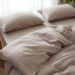 Japanese-style yarn-dyed non-print wind-washed cotton four-piece set simple solid color cotton quilt cover sheets wholesale generation