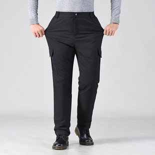 Middle-Aged and Elderly Men's down Pants High-Waisted Removable Liner Men's Cotton Pants Business Casual Thickeneded Warm Outer Wear Large Size