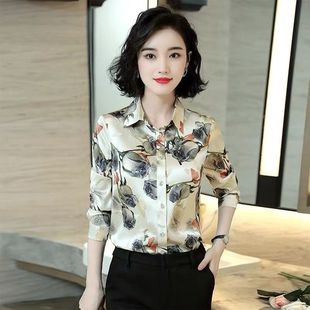 Long Sleeve Printed Chiffon Shirt Women's 2020 Spring Spring New Mother's Middle-aged Top Floral Shirt