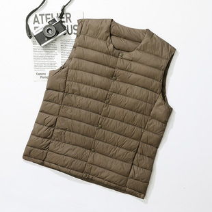 Cross-border light men's down vest liner 2024 winter new round neck down vest youth plus size waistcoat