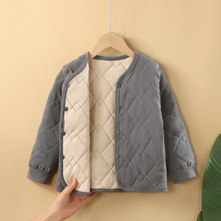 Silk Wool Thickened Cotton-padded Coat School Uniform Artifact Children's Warm Top Autumn and Winter Three-layer Cotton Inner Wear Coat