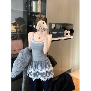 Sweet and Spicy Atmosphere Stacked Inner Camisole Women's 2025 New Lace Fart Curtain Stitching Sleeveless Base Top
