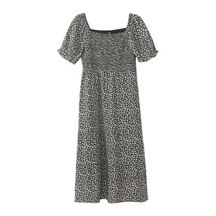 Enoch plus size Women's Pastoral Style Square Collar Floral Dress 2025 Summer New Waist Midi Dress 212237