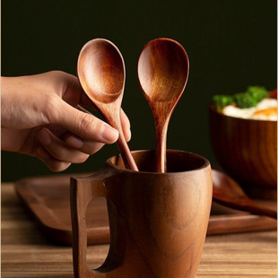 Wooden Spoon for Eating Japanese-style Spoon Rice Spoon Household Soup Spoon Small Wooden Spoon Food Grade Non-stick Pan