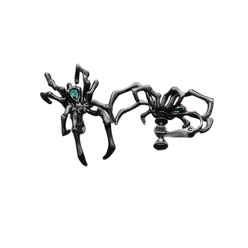 European and American Exaggerated Design Dark Halloween Spider Ear Clips for Men and Women Hip-Hop Street Accessible Luxury Trendy Earrings and Rings