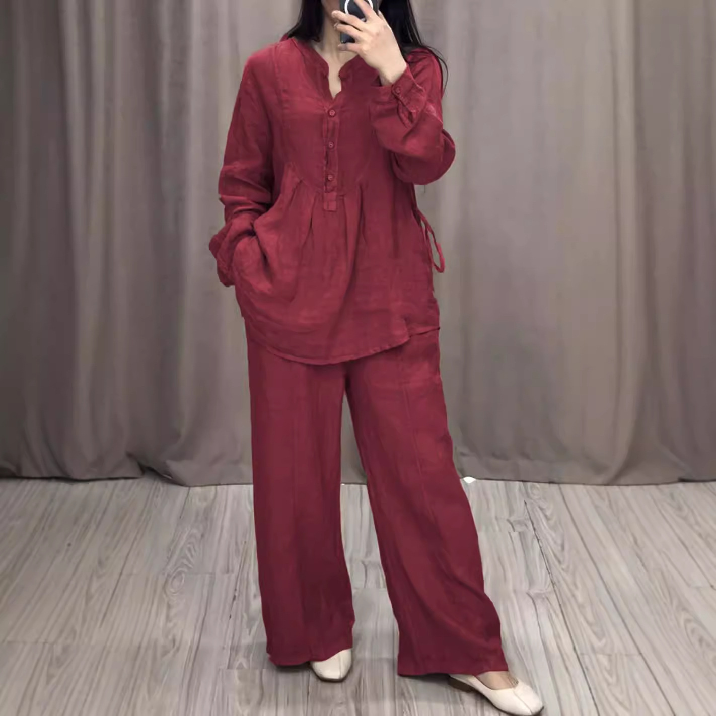 2024 paxta-lenyushta uzun jumper to'plami - keng poylar