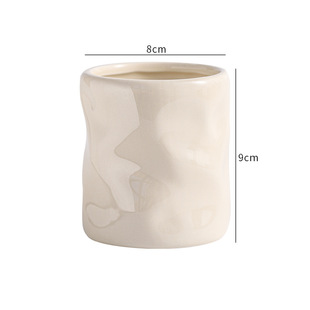 Creative Ceramic Makeup Brush Storage Barrel, High-End Eyebrow Pencil Comb Storage Barrel, Desktop Pen Holder, High-Looking Cream Style