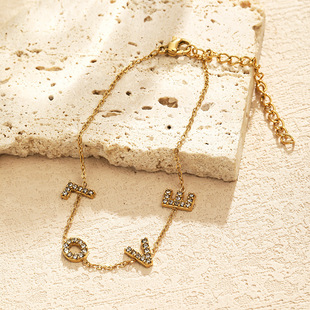 Fashion nis wind LOVE letter bracelet female inlaid zircon personality all-match gold-plated stainless steel bracelet in stock wholesale