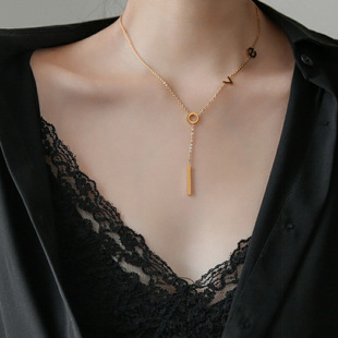 love Letter Pendant Titanium Steel Necklace Women's Collarbone Chain Simple Internet Celebrity Fashion High-end Light Luxury Niche sweater Chain