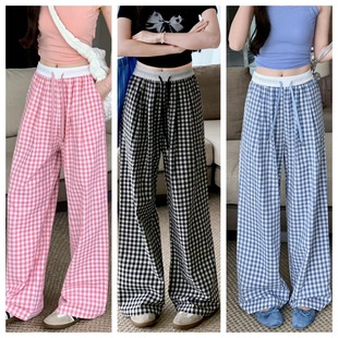 2025 Vintage Plaid Wide-leg Pants Women's Summer Thin All-match Lazy Pants Loose Casual Straight Pants