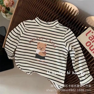 2025 autumn and winter new children's double-sided velvet high collar bear warm jacket boys and girls inner base shirt