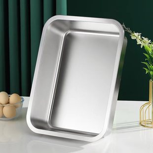 Extra Thick 304 Stainless Steel Square Plate Flat Bottom Lunch Box with Lid Steamed Rice Plate Marinated Vegetable Rectangular Large Fried Pot 60*40