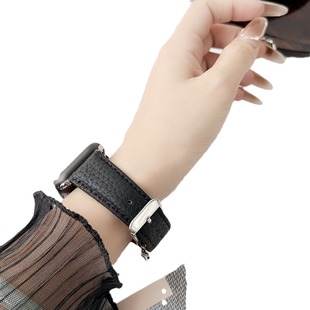 Suitable for Apple Watch Wristband Apple Watch56789se Leather Litchi Grain Steel Fragrant Style Strap