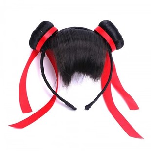 Nezha Devil Child Descend to the World with Red Strap Bangs Wig Headband Female Children's Marubeni Head Wig Headband Shape