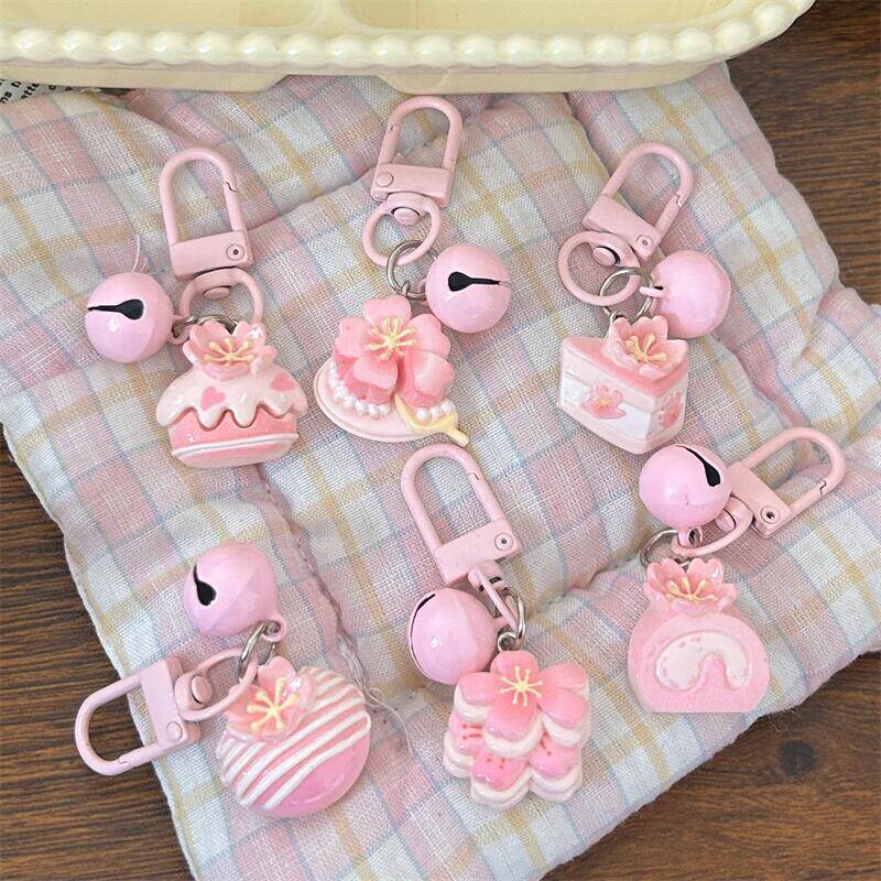 Sakura Dessert Bell Keychain Cute Ins Style Sweet Flower Pendant Backpack Student Accessory