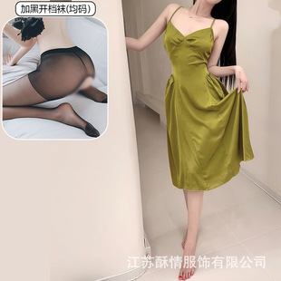 Crisp French Style Retro Green dress Lace-up Backless Sexy Skirt Texture High-end Home Clothes suit