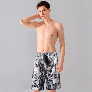 New Men's quick-drying anti-embarrassment double-layer five-point swimming trunks printed boxer loose swimming trunks beach pants swimming hot spring