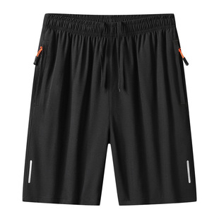 Men's Casual Short Pants Summer Quick-drying Thin Ice Silk Pants Large Size Straight-leg Sports Pants Half-length Pants Zipper breeches