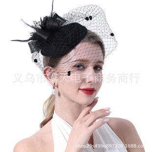 Cross-border Explosions Mesh Hat European and American Bride Covering Feather Head Flower Horse Racing Festival Hat Ball Party Party Headwear