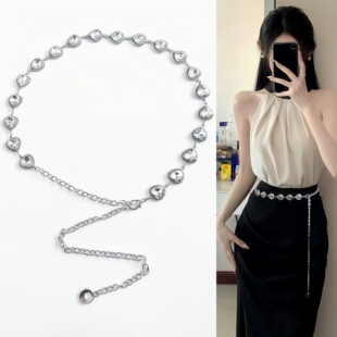 Love Rhinestone Waist Chain Women's Diamond-encrusted Exquisite Fashion Sexy Belt Fine Dress Decorative Chain Korean Simple All-match