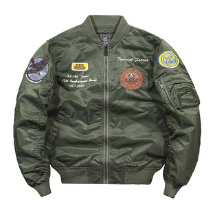 [Thin/plus Cotton] tough guy new autumn and winter air force ma1 aviator jacket men's embroidered baseball uniform large size coat