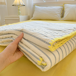 Wholesale Japanese-style cotton washable cotton summer quilt four-piece cotton machine washable air conditioning quilt triangle needle stripe thin quilt core