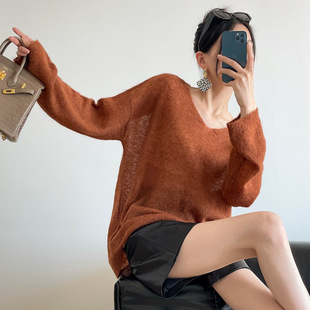 KY8311 Europe and the United States lazy wind! OVERSIZE Alpaca V-neck Loose Thin Sweater plus size Pullover Sweater