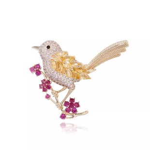Chinese Style Happy Eyebrow Colorful Zircon Corsage Smart Cute Elegant Magpie Bird Brooch Clothes Accessories