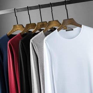 2024 Autumn and Winter Long Sleeve T-shirt Men's Inner Warm Jacket Base Shirt Autumn Clothes Round Neck plus size T-shirt Top Clothes