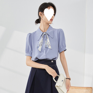Chiffon Shirt Short-Sleeved 2025 Summer New Style Puff-Sleeved Casual Shirt Commuting French Fashion Versatile Top Elegant