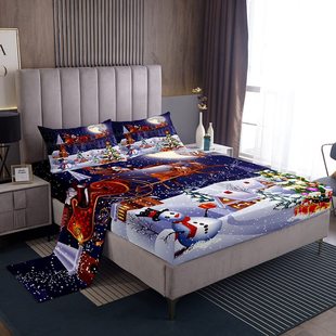 Black and White Plaid Santa Claus Pattern Cross-border Bed Hat Four-piece Bedroom Guest Room Dormitory Bedding Decoration