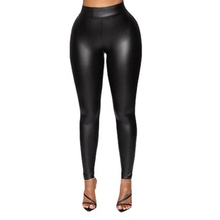 European and American Women's New Slim-fit Stretch Solid Color Sexy Elegant Casual Leather Trousers