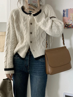 Da Lang Knitted Sweater Top Early Spring Women's New Lazy Style Soft Waxy Sweater Short Coat Cardigan Thickened
