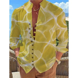 2024 Summer foreign trade hot 3D printing Hawaiian style casual stand collar short sleeve men's shirt