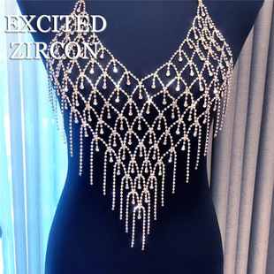 2022 European and American Explosions Nightclub Sexy Hollow Rhinestone Tassel Sling Women's Top Women's Bra Body Chain