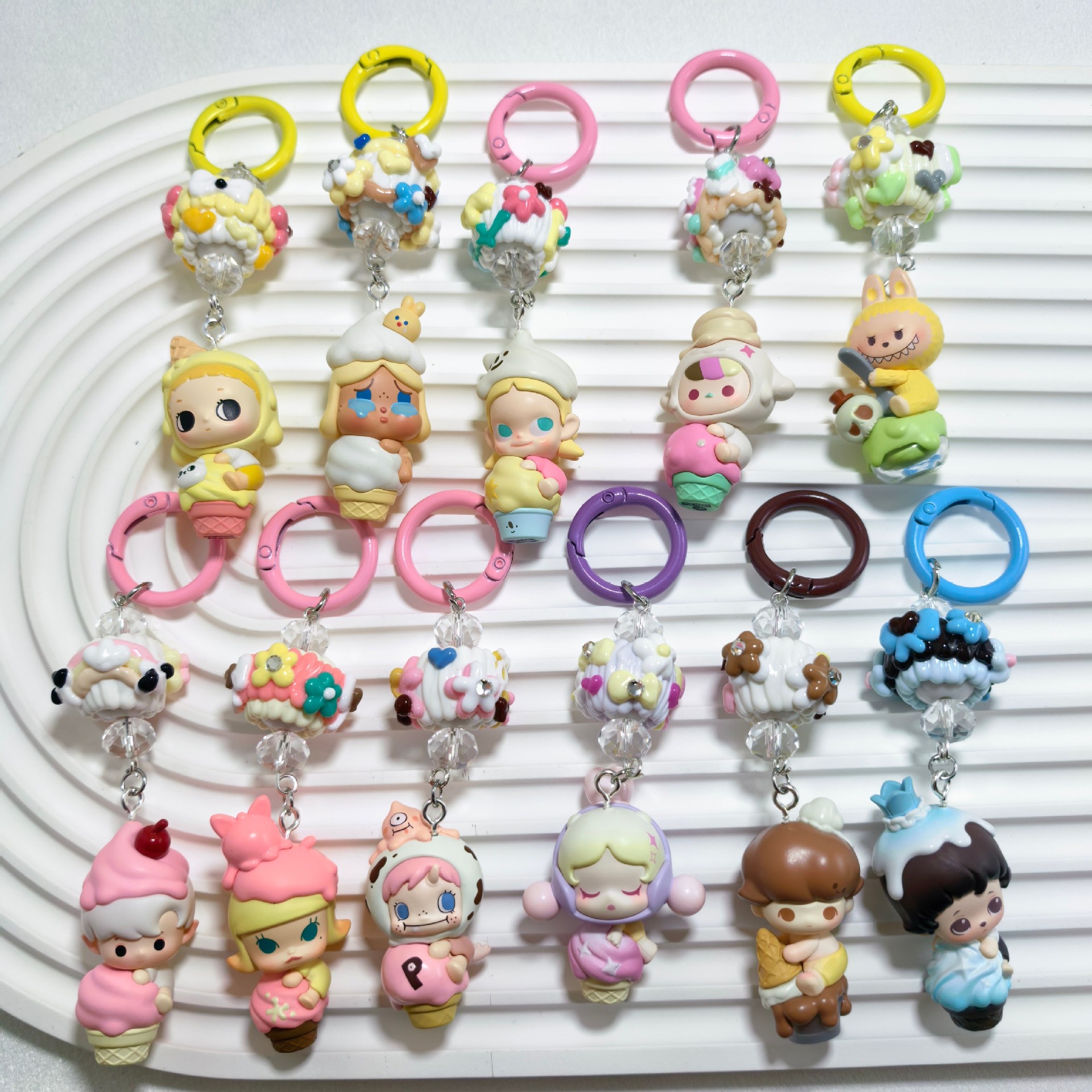 Authentic Bubble Mart Ice Cream Cute Mobile Phone Chain Keychain Single Bead Cute Cartoon Bag Pendant Hot Style