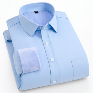 Winter fleece-lined thick pure white shirt men's long-sleeved business professional formal wear non-ironing warm pocket middle-aged shirt