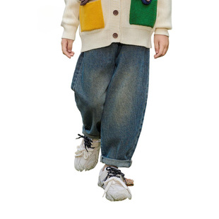 Children's Personalized Design Jeans 2024 Autumn New Boys' Pants Blue