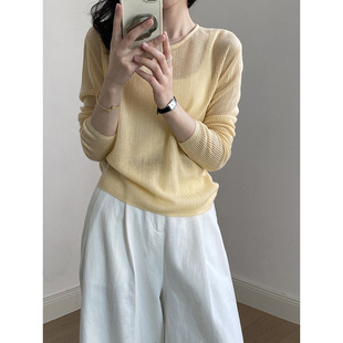 Words Double French Hollow Strap Long Sleeve Knitted Sweater Women's Spring New Lazy Pullover Sun Protection Shirt D6901