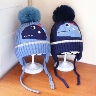 Children's knitted wool hat cartoon cute winter boys and girls winter baby hat warm ear protection Korean cute
