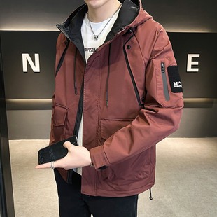 Autumn New Men's Fashion Short Hooded Work Jacket Coat Trendy Brand All-match Clothes