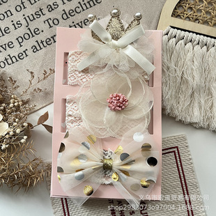 Spring and Summer New Baby Crown Headwear Girls' Bow Tie Baby Hair Belt Gift Box suit