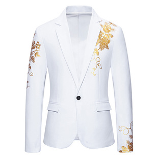 Foreign trade cross-border new men's single suit jacket Korean youth fashion casual bronzing printed suit men